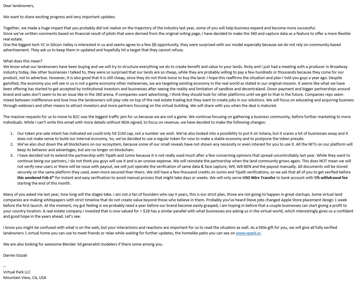 vpark update mail